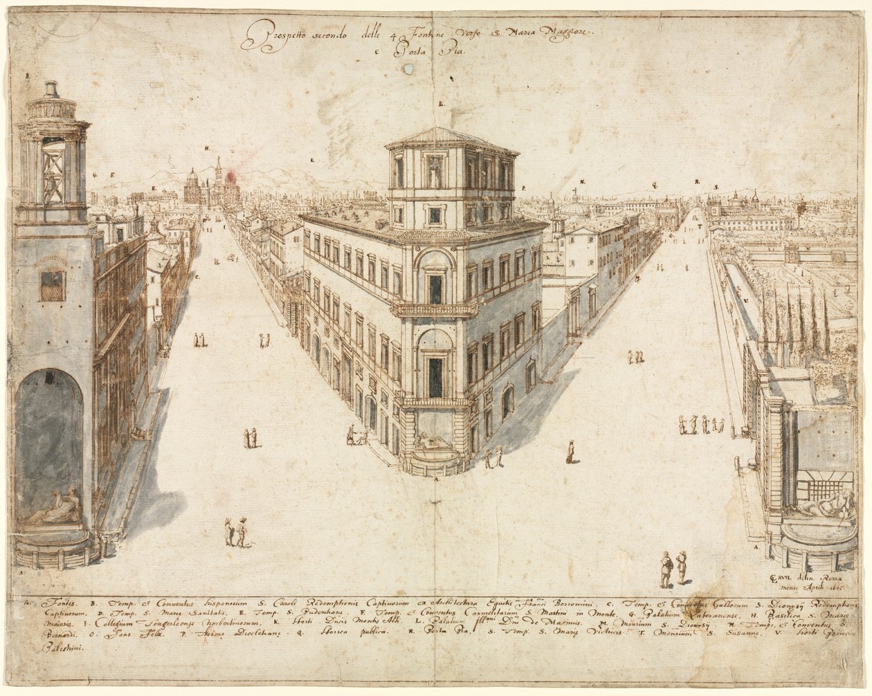 Tizennyolc kilátás Rómáról: A Quattro Fontane Santa Maria Maggiore felé néz alkotó: Lievin Cruyl