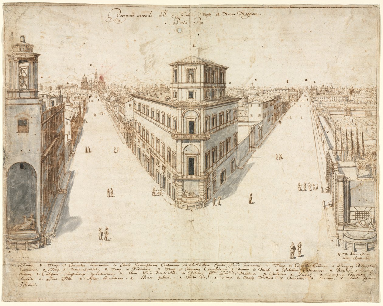 Róma tizennyolc képe: A Quattro Fontane Santa Maria Maggiore felé néz, 1665. alkotó: Lievin Cruyl