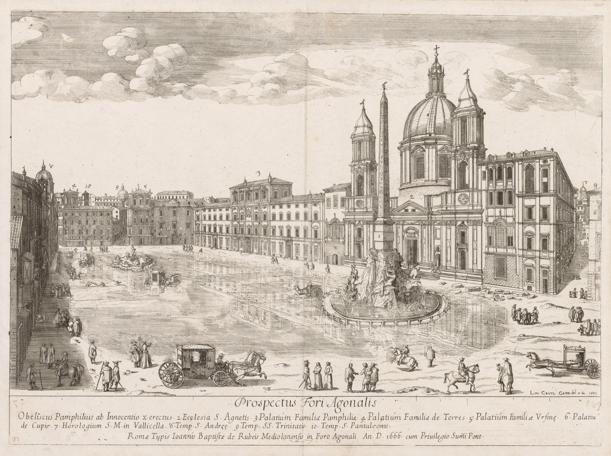 Piazza Navona a "Róma város nevezetességeinek látképe" című filmből alkotó: Lievin Cruyl