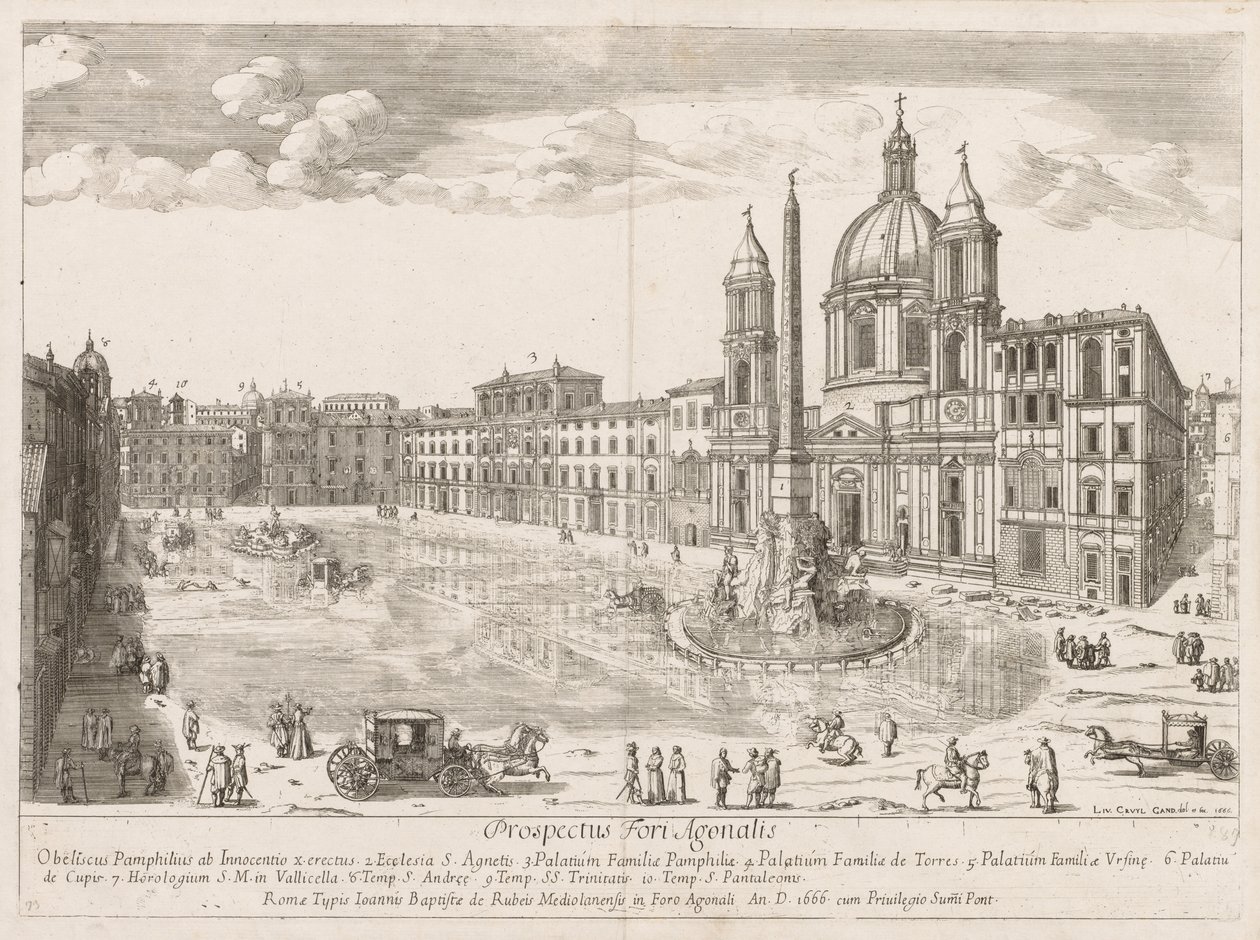 Piazza Navona Róma város Lourum tájékoztatójából, 1666. alkotó: Lievin Cruyl