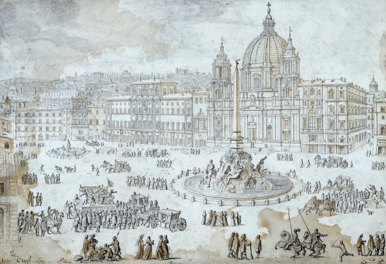Piazza Navona Rómában, Lievin Cruyl (1640-1720), Olaszország alkotó: Lievin Cruyl