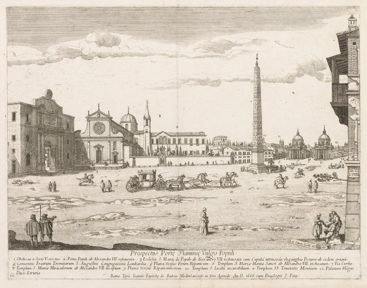 Piazza del Popolo a "Róma város nevezetességeinek látképéből" alkotó: Lievin Cruyl