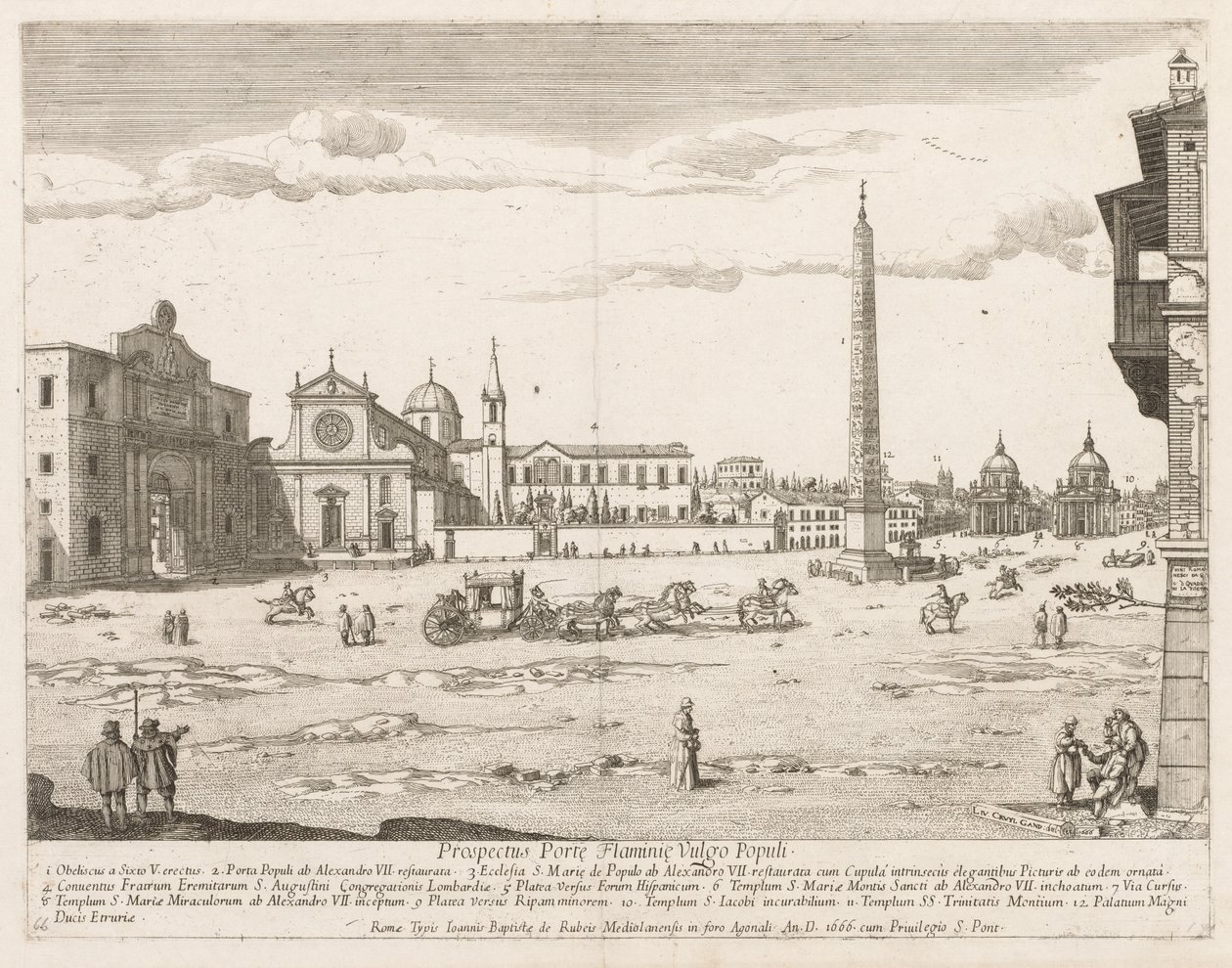 Piazza del Popolo Róma város Lourum tájékoztatójából, 1666. alkotó: Lievin Cruyl