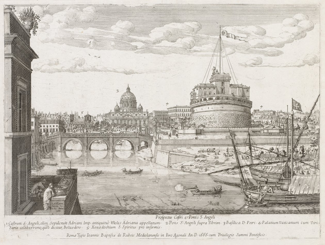 utca Angelo a Prospectus Lourum Urbis Romae Insigniumból, 1666 alkotó: Lievin Cruyl