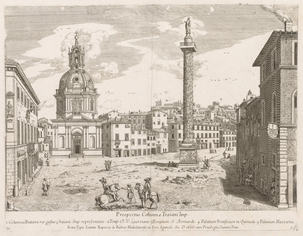 Traianus-oszlop a Prospectus Lourum Urbis Romae Insigniumból, 1666 alkotó: Lievin Cruyl