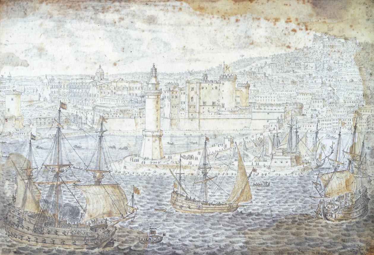 Kilátás Nápolyra, Lievin Cruyl (1640-1720), Olaszország alkotó: Lievin Cruyl