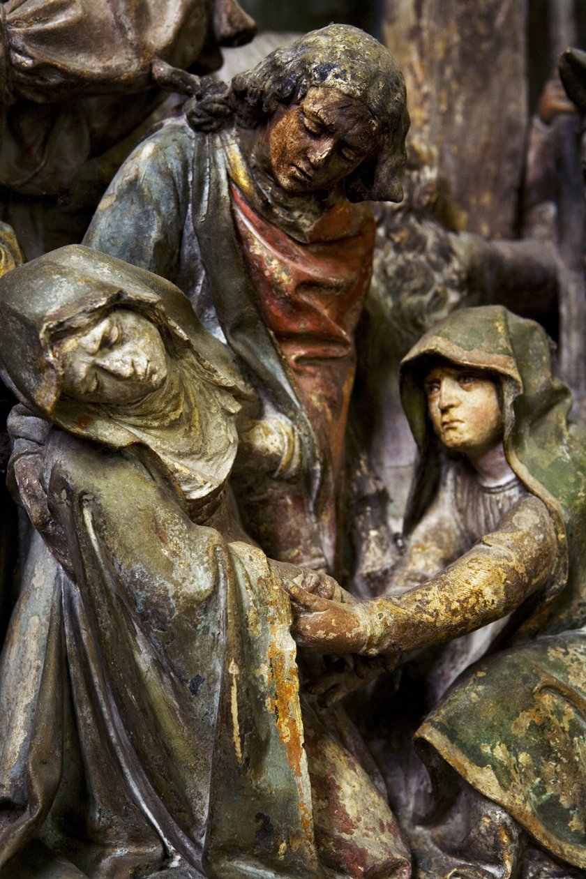 Oltárdarab, központi tábla, részlet, a Szűz ájulása (festett kő) alkotó: Ligier Richier