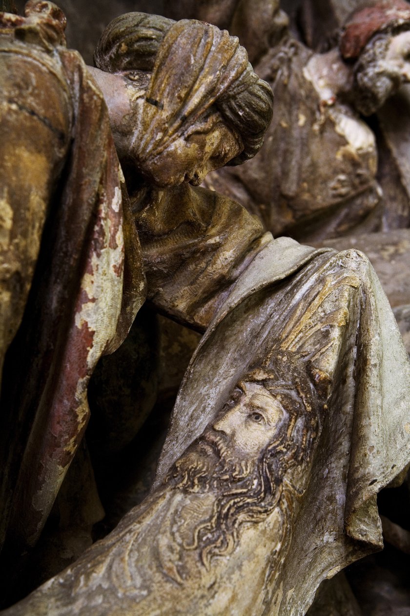 Oltárdarab, bal oldali tábla, részlet, st. Veronica (festett kő) alkotó: Ligier Richier