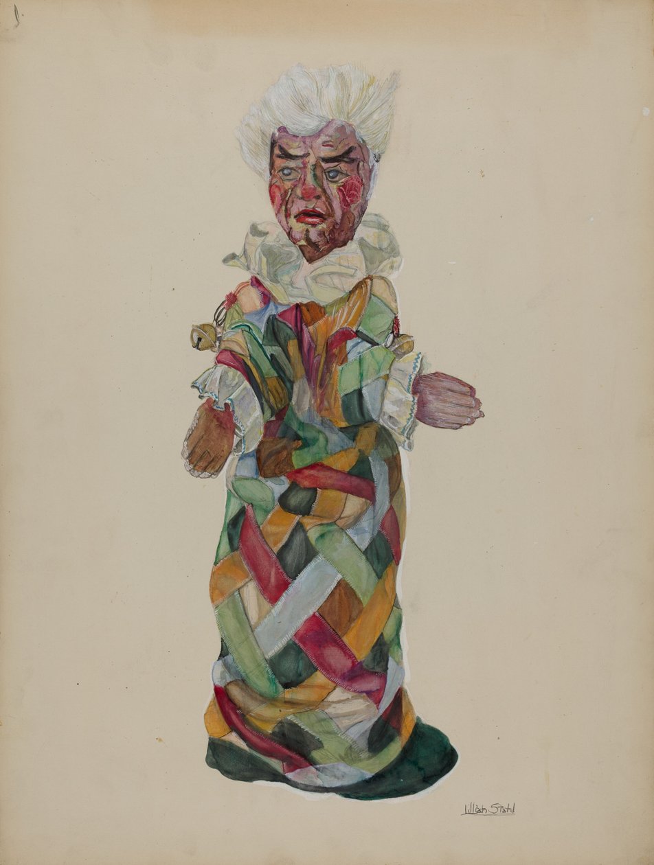 Bohóc kézi báb alkotó: Lillian Stahl