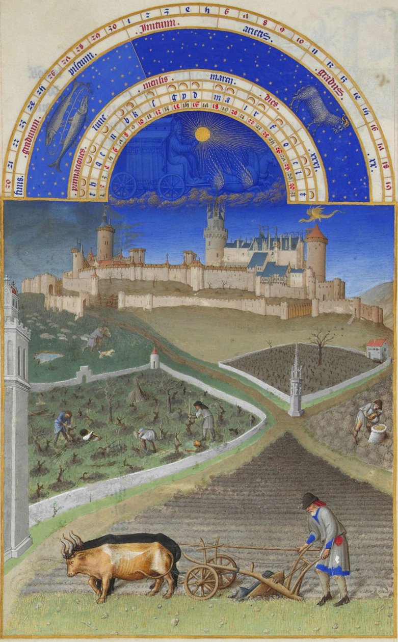 Március: Berry herceg igen gazdag órái, 1412-1416. alkotó: Limbourg Brothers