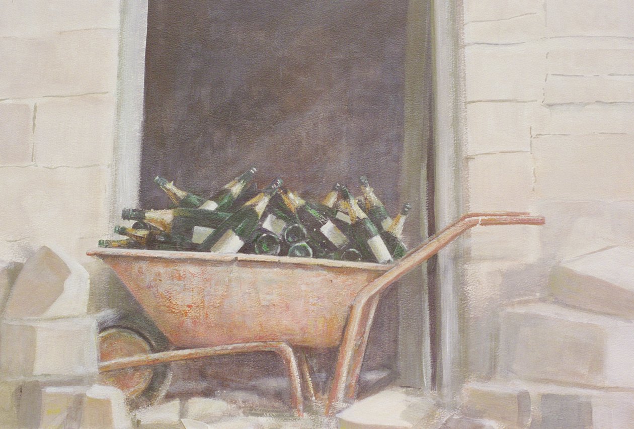Pezsgős talicska, 1985 (akril, vászon) alkotó: Lincoln Seligman