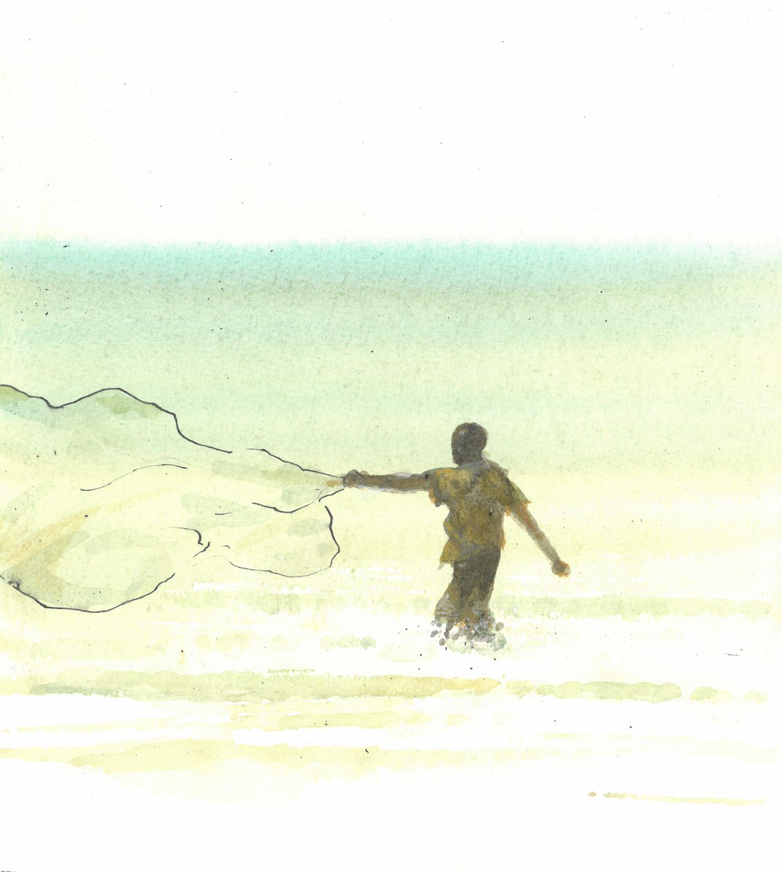 Lone Fisherman 6, 2015 (toll és tinta WC-vel, papíron) alkotó: Lincoln Seligman