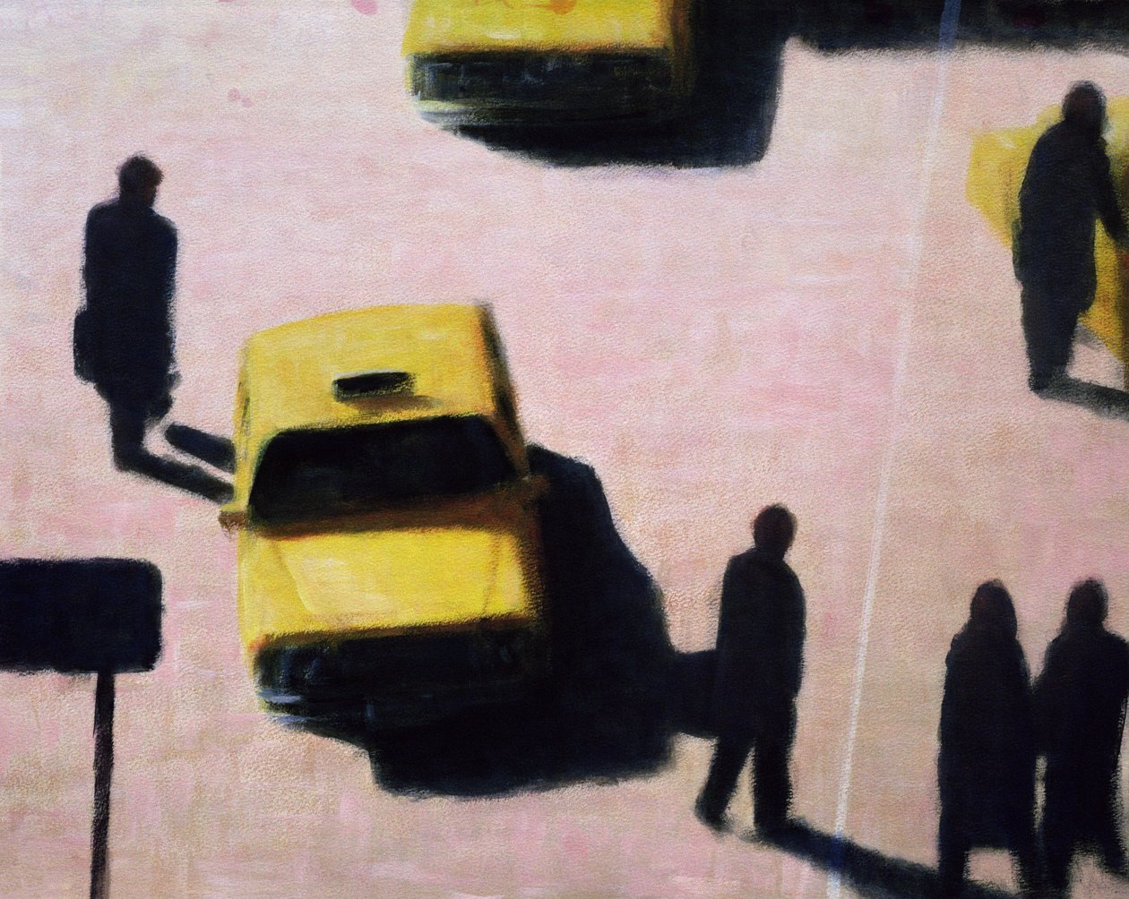 New York Taxis, 1990 (akril, vászon) alkotó: Lincoln Seligman