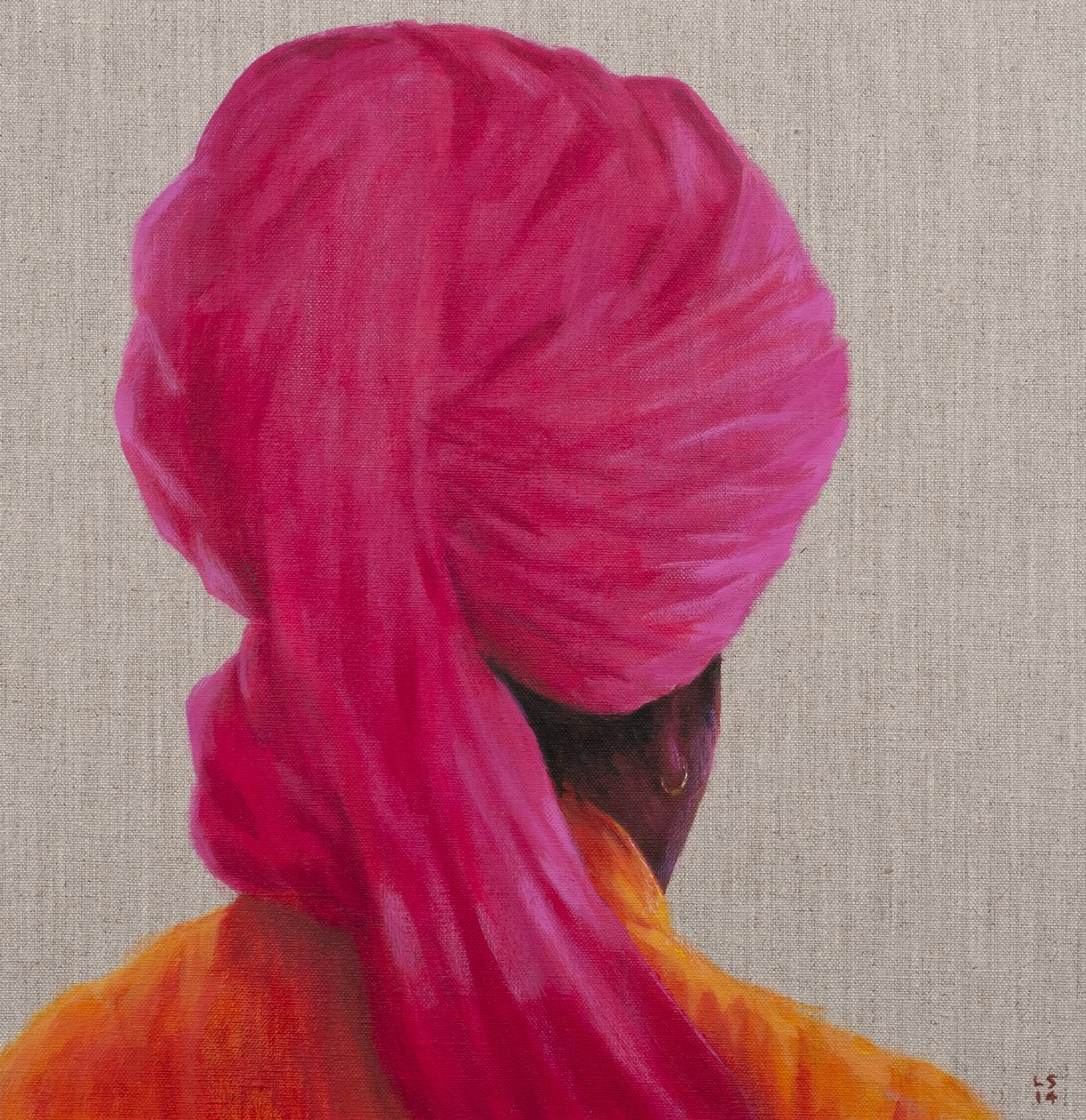 Pink Turban, Orange Jacket, 2014 alkotó: Lincoln Seligman