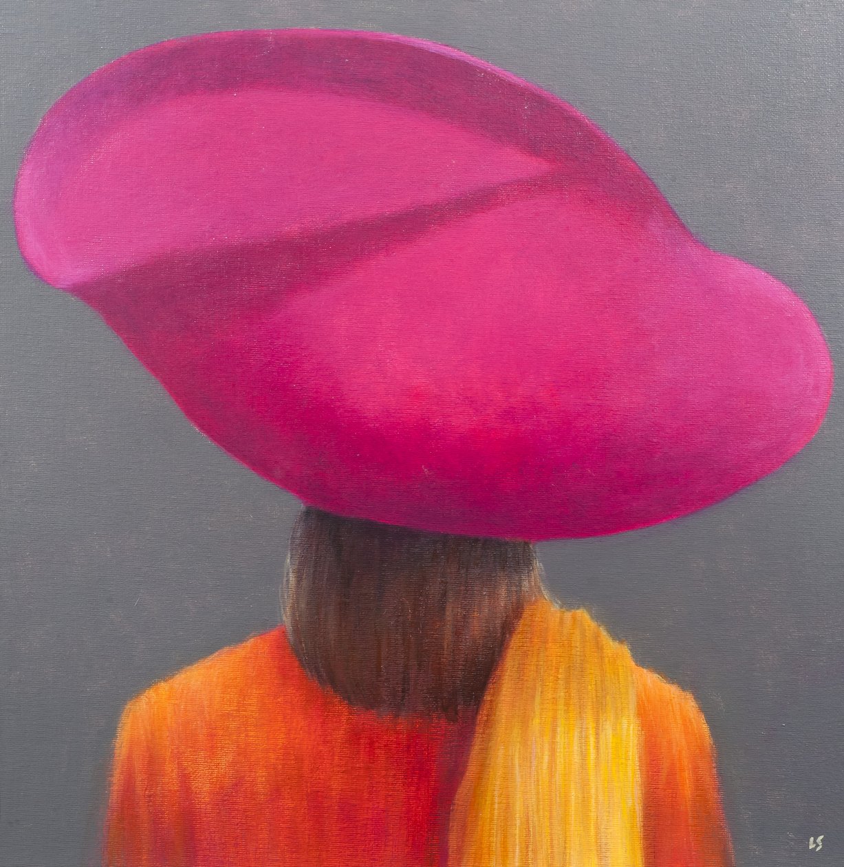 Magenta kalap, sáfrányszínű kabát, 2014 alkotó: Lincoln Seligman