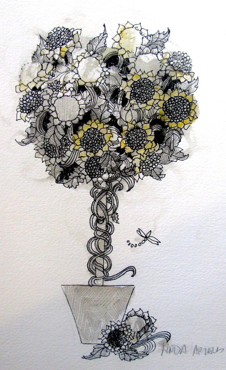 Napraforgó elrendezés, 2015 (toll és tus) alkotó: linda arthurs