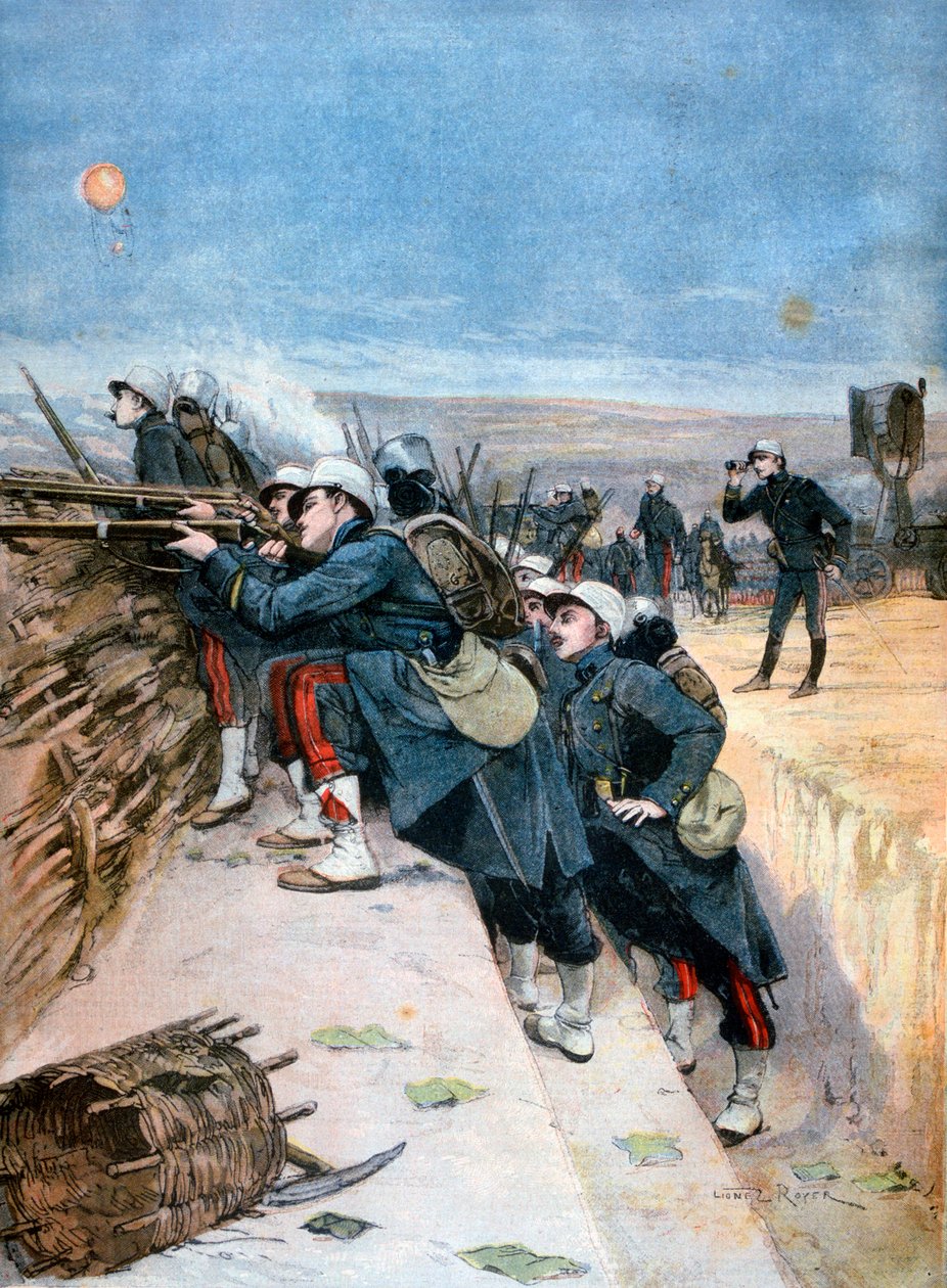 Francia katonák lövészárok-háborús manővereken, 1894 alkotó: Lionel Noel Royer