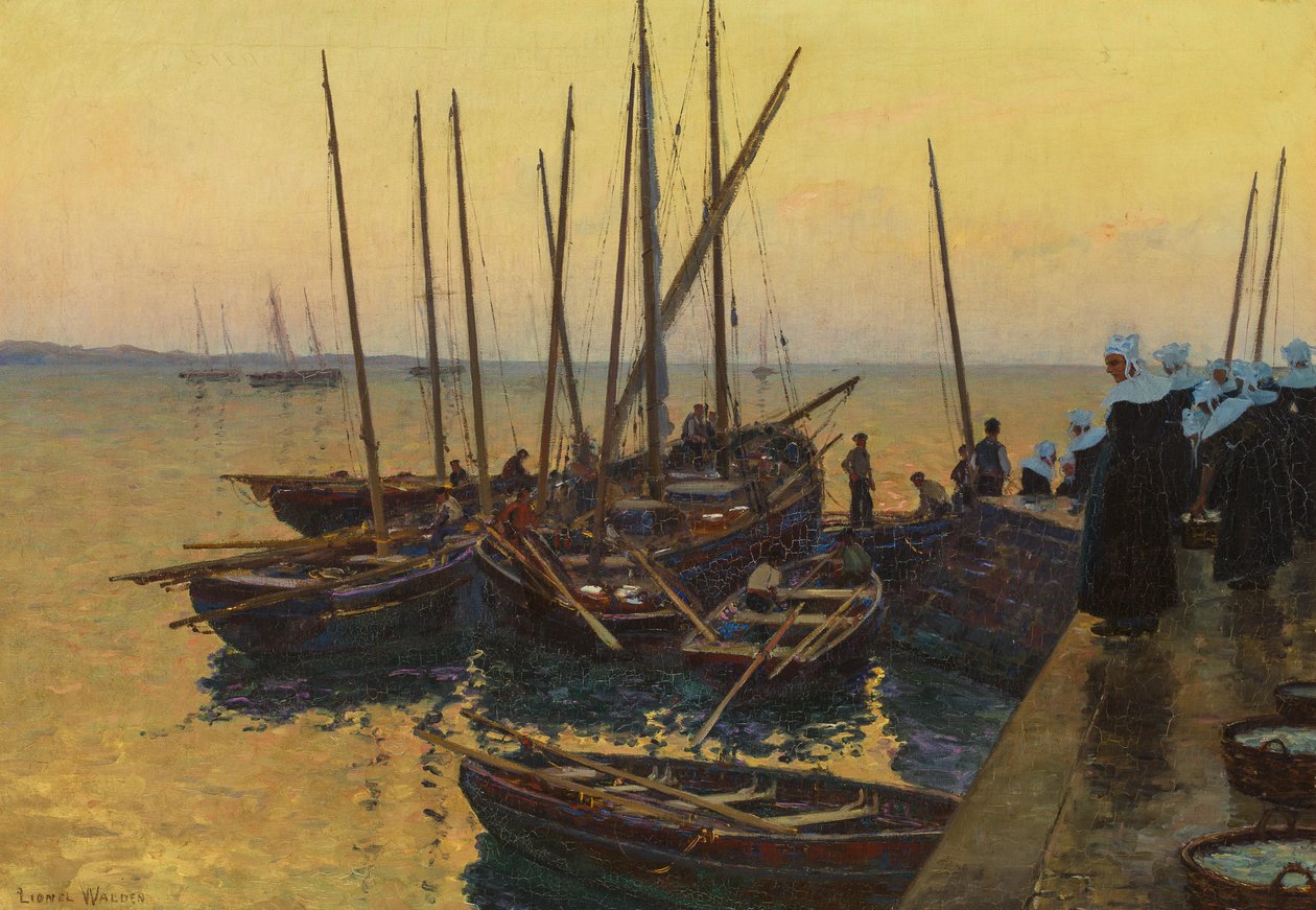 Halászhajók a móló mentén alkotó: Lionel Walden