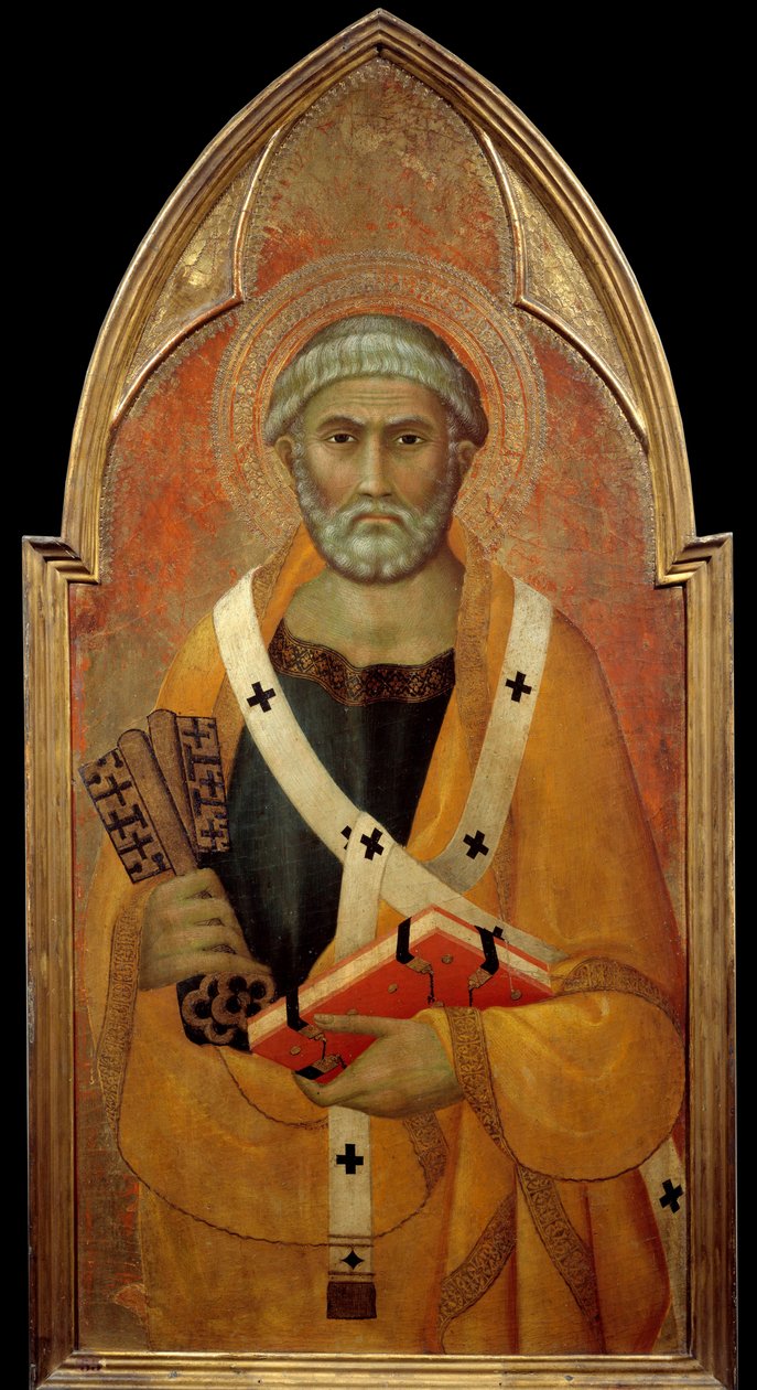 Szent Péter (San Pietro) Detrempe ábrázolása fán, Lippo Memmi (1317-1347 között ismert) XIV. század V. 0,94x0,44 m - Szent Péter (San Pietro) ábrázolása. Lippo Memmi tempera fán (1317-től 1347-ig ismert) alkotó: Lippo Memmi