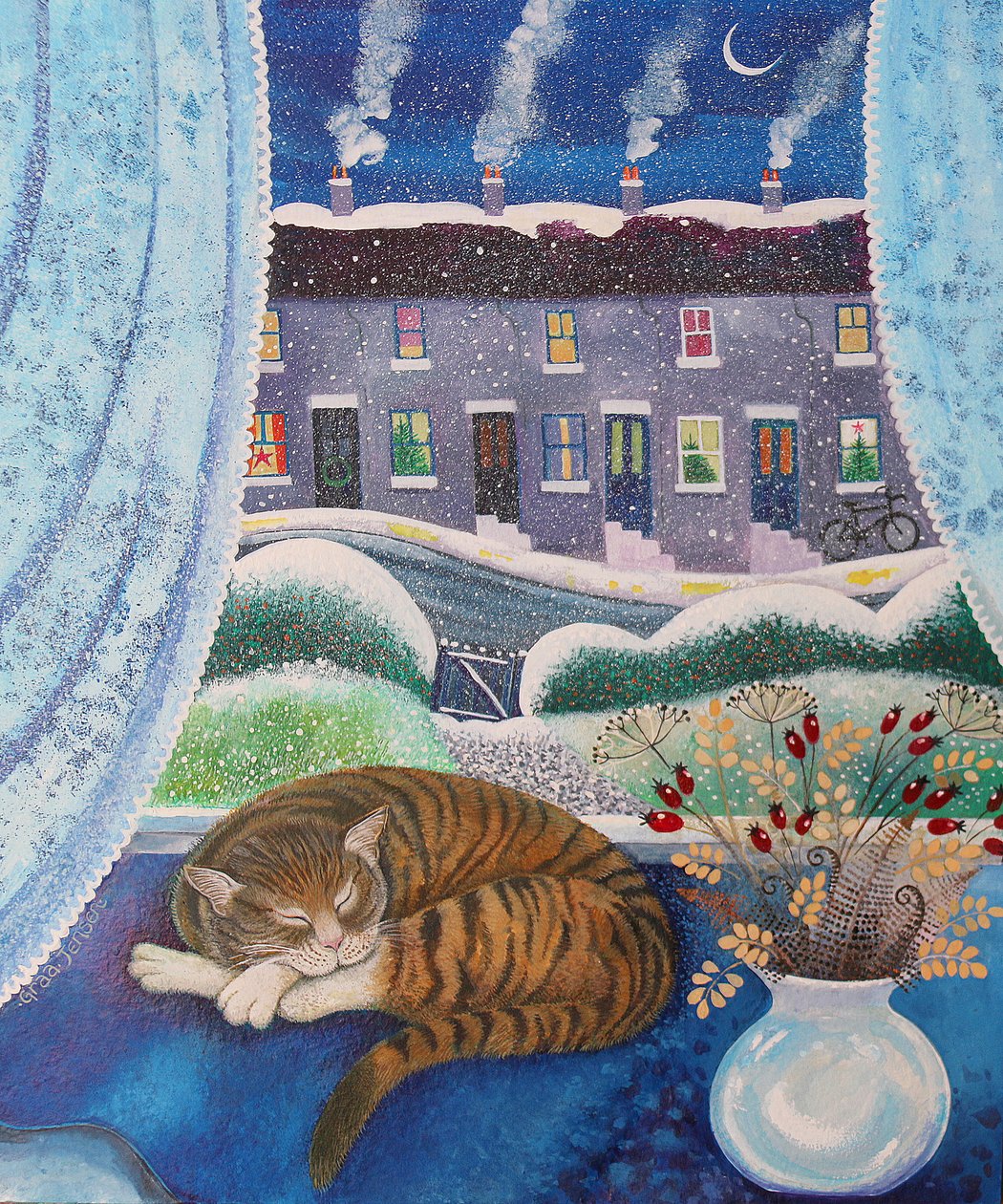 Cozy Cat, 2016, (akril tinták papíron) alkotó: Lisa Graa Jensen
