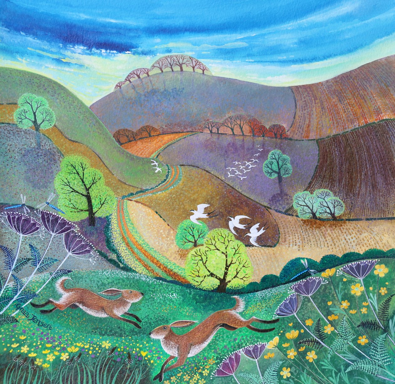 Downland Hares, 2017, (akril papíron) alkotó: Lisa Graa Jensen