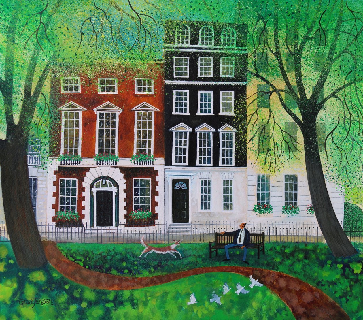 Pihenés a Berkley Square-en 2016. (akrilfestékek papíron) alkotó: Lisa Graa Jensen