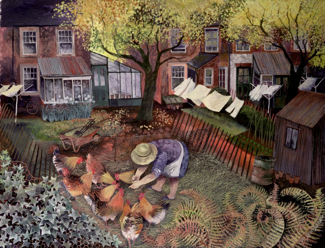 Városi tyúkok, 1995 (akril tinta, gouache) alkotó: Lisa Graa Jensen
