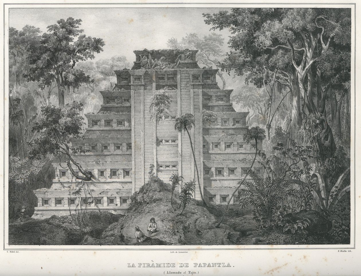 Papantla piramisa, Mexikó. alkotó: Frederic Mialhe