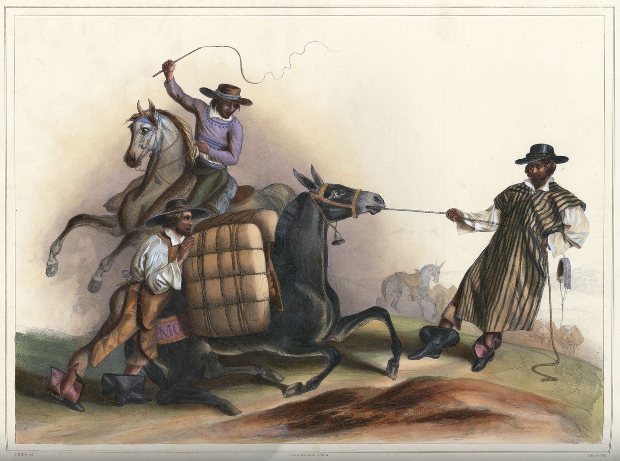 Arrieros, jelmezcsoport alkotó: Lithograph by Pierre Frédéric Lehnert