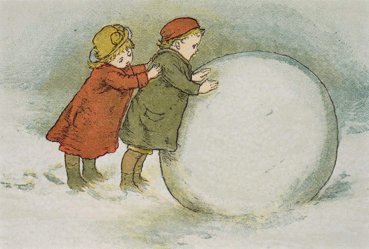Gyermekek gördülő hógolyókat alkotó: Lizzie Mack