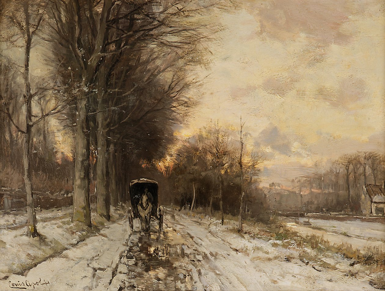 Lovas kocsi havas úton (olaj, tábla) alkotó: Lodewijk Frederik Hendrik (1850-1936) Apol