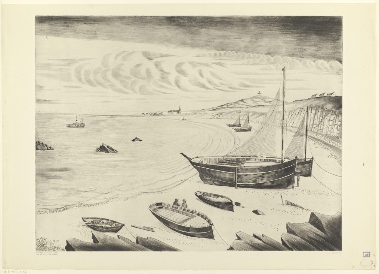 Nyolc kikötött hajó egy tengerparton Les Vaisseaux (eredeti cím) alkotó: Lodewijk Schelfhout (signed by artist)