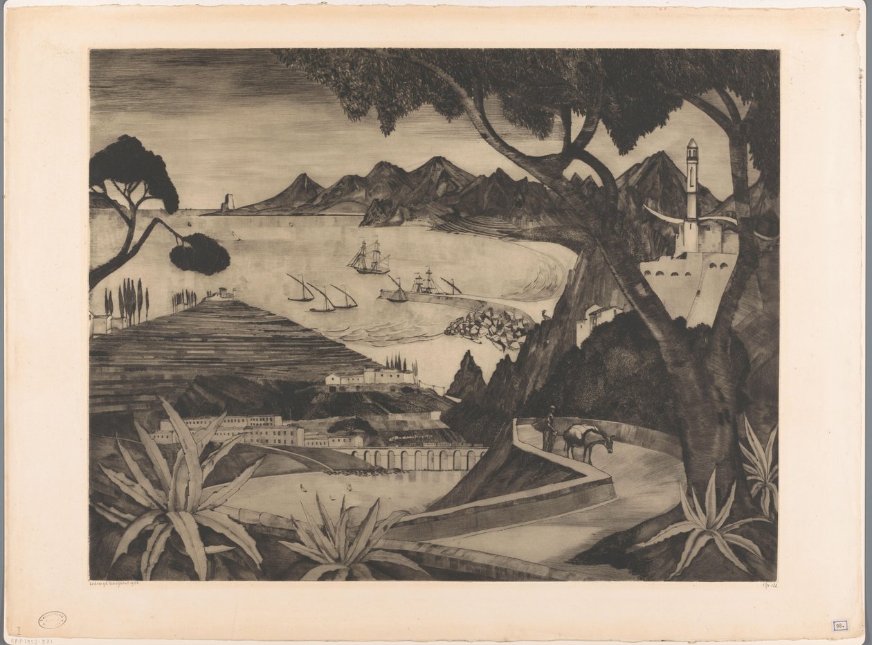 Hegyi táj öböllel Korzikán La Corse (eredeti cím) alkotó: Lodewijk Schelfhout (signed by artist)