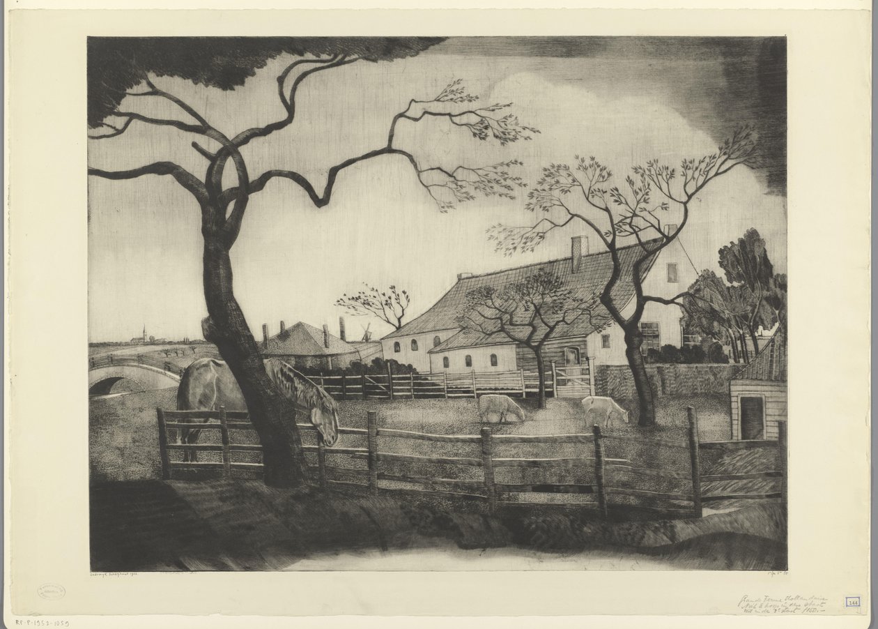 Szarvasmarha farm Hollandiában Grande ferme Hollandais (eredeti cím) alkotó: Lodewijk Schelfhout (signed by artist)