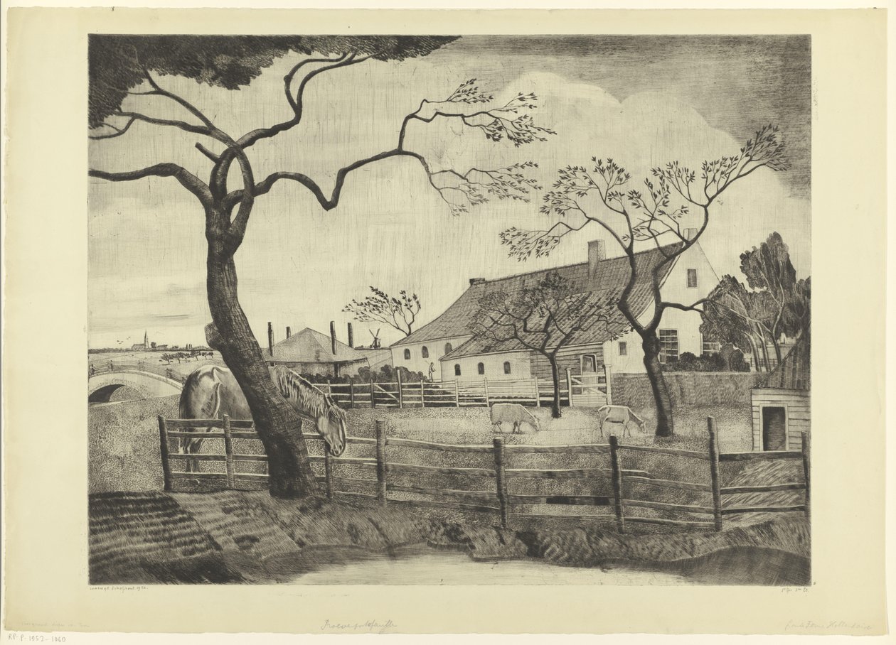 Szarvasmarha farm Hollandiában Grande ferme Hollandais (eredeti cím) alkotó: Lodewijk Schelfhout (signed by artist)