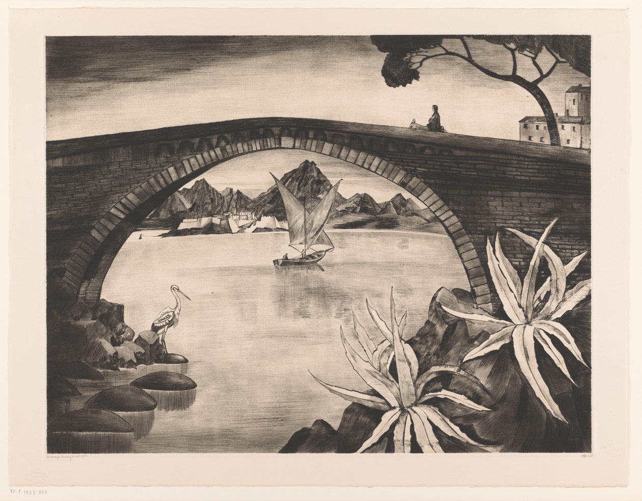 Íves híd Korzikán Le Grand Pont Corse (eredeti cím) alkotó: Lodewijk Schelfhout (signed by artist)