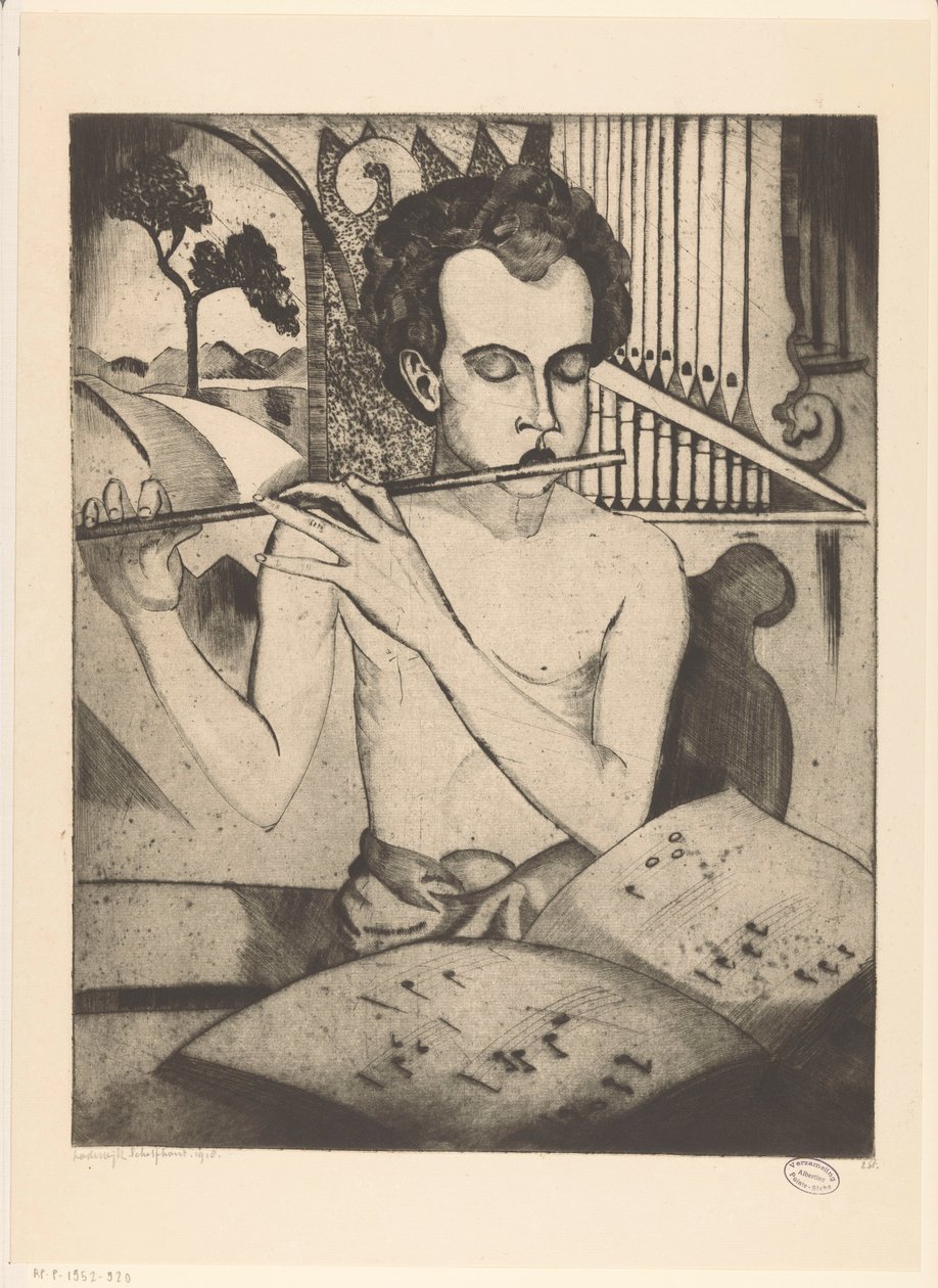 Félmeztelen fiú furulyázik Le Fluteur (eredeti cím) alkotó: Lodewijk Schelfhout (signed by artist)