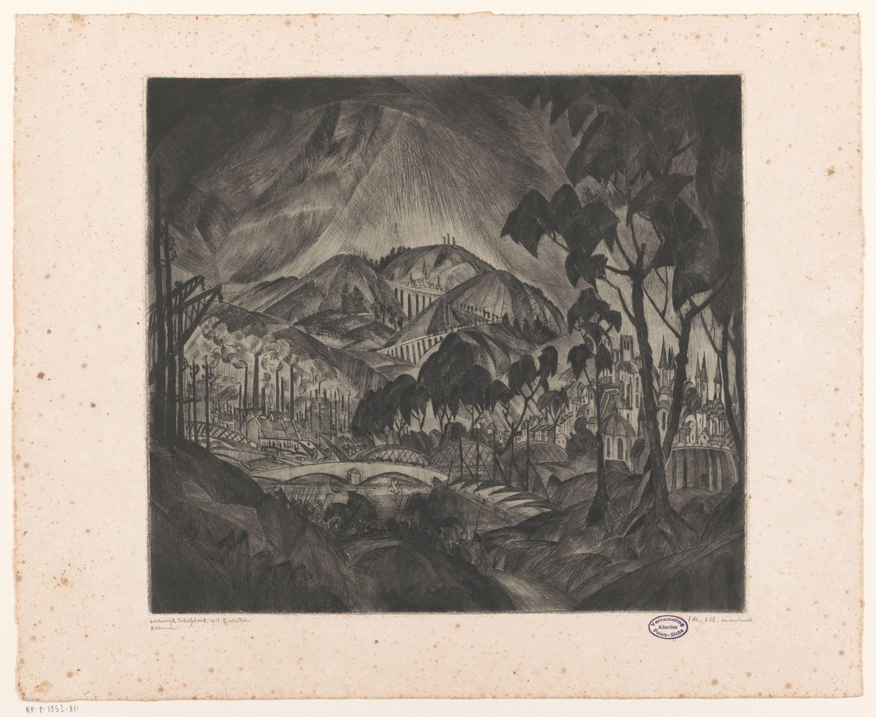 Dombos táj iparral Evolúció (eredeti cím az objektumon) alkotó: Lodewijk Schelfhout (signed by artist)