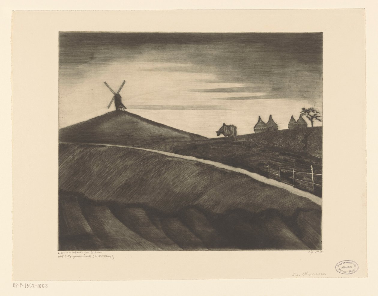 Dombos táj szántó ökörrel Etikhove közelében La Charrue (eredeti cím) alkotó: Lodewijk Schelfhout (signed by artist)