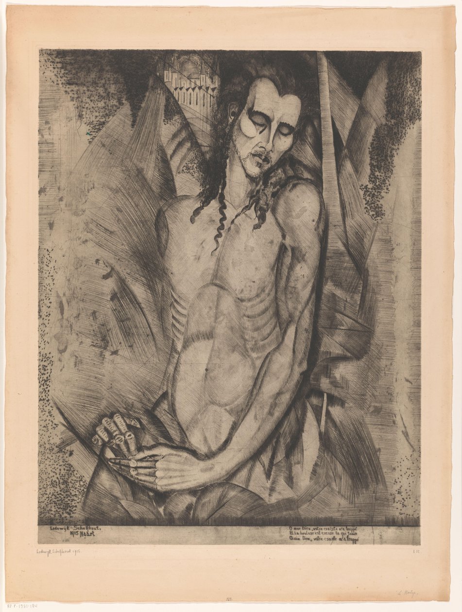 Meztelen férfi csukott szemmel Le Martyr (eredeti cím) alkotó: Lodewijk Schelfhout (signed by artist)