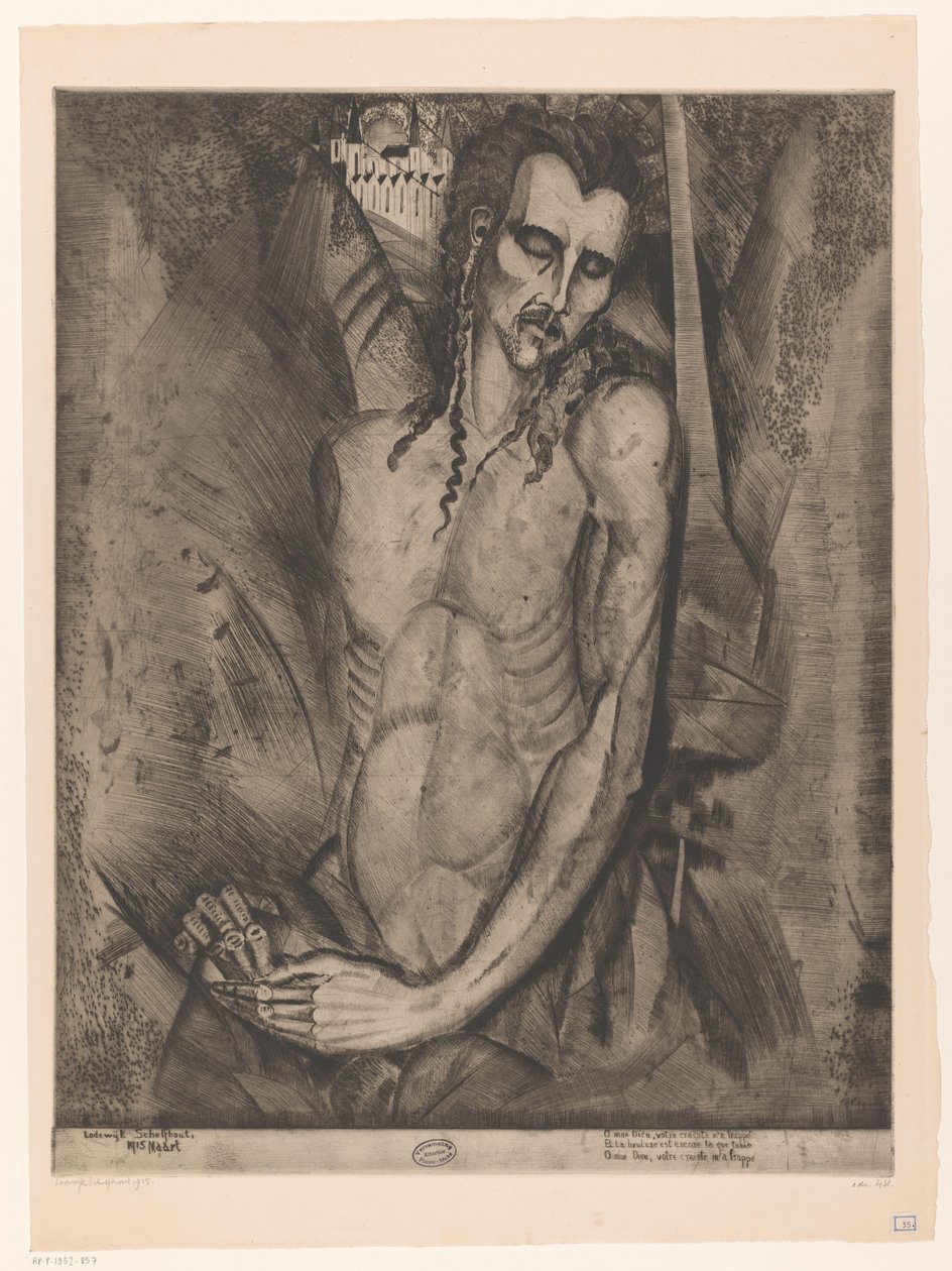 Meztelen férfi csukott szemmel Le Martyr (eredeti cím) alkotó: Lodewijk Schelfhout (signed by artist)