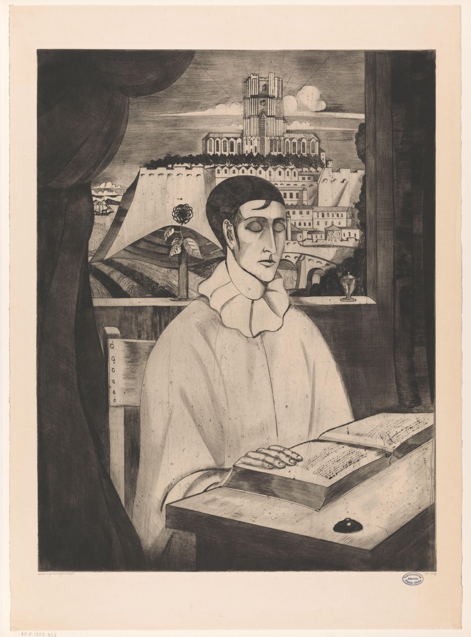 Pierrot könyvet olvas Pierrot Meditant (eredeti cím) alkotó: Lodewijk Schelfhout (signed by artist)