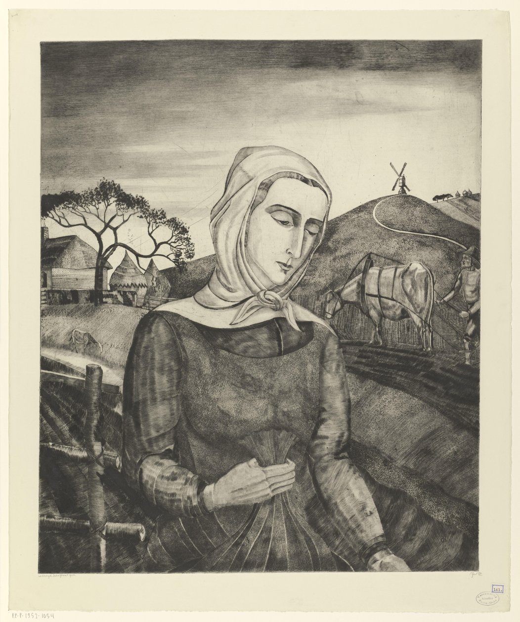 Flamand farmer dombos tájon Jeune fille Flamande (eredeti cím) alkotó: Lodewijk Schelfhout (signed by artist)