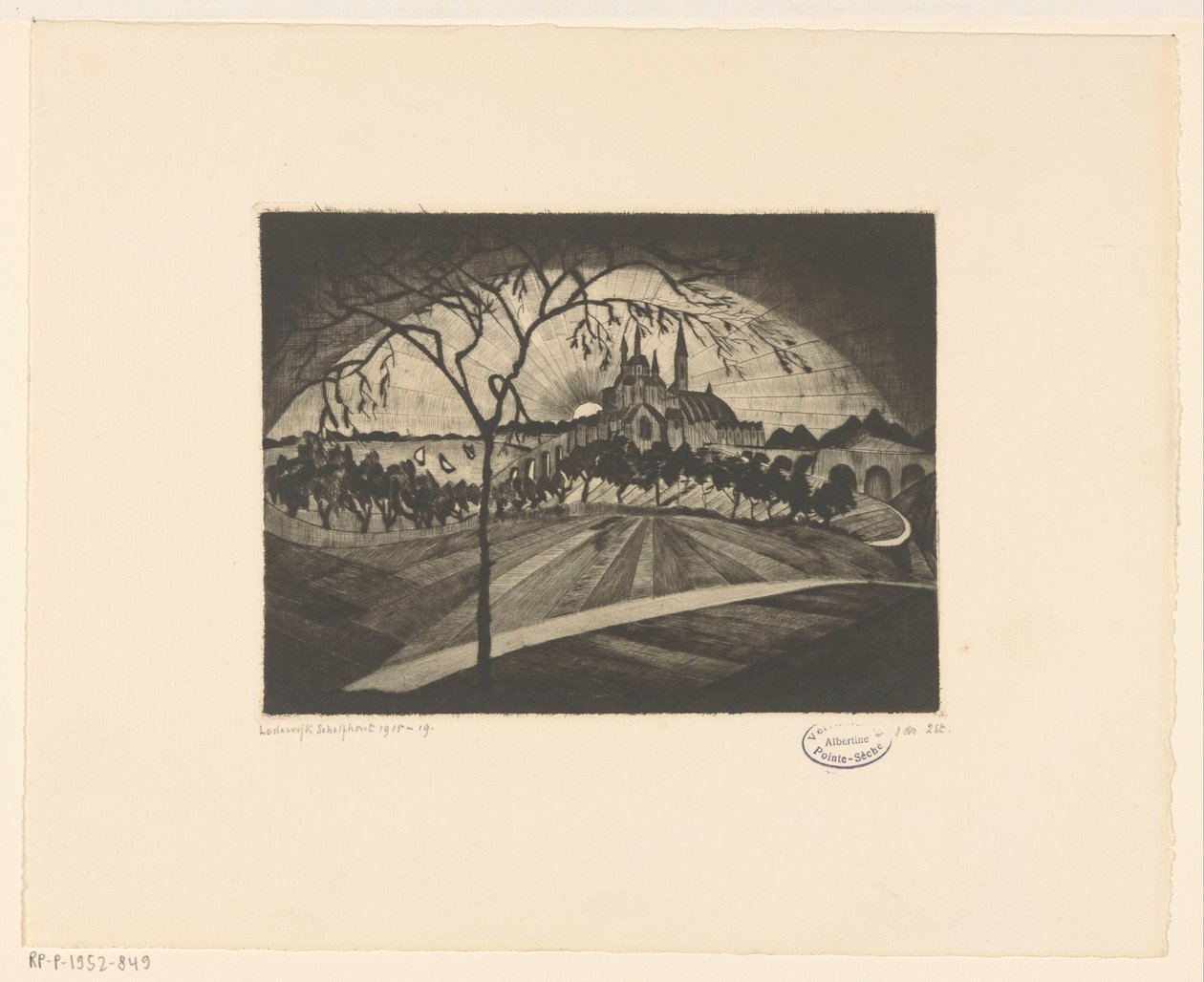 Napnyugta Coucher de soleil (eredeti cím a tárgyon) alkotó: Lodewijk Schelfhout (signed by artist)