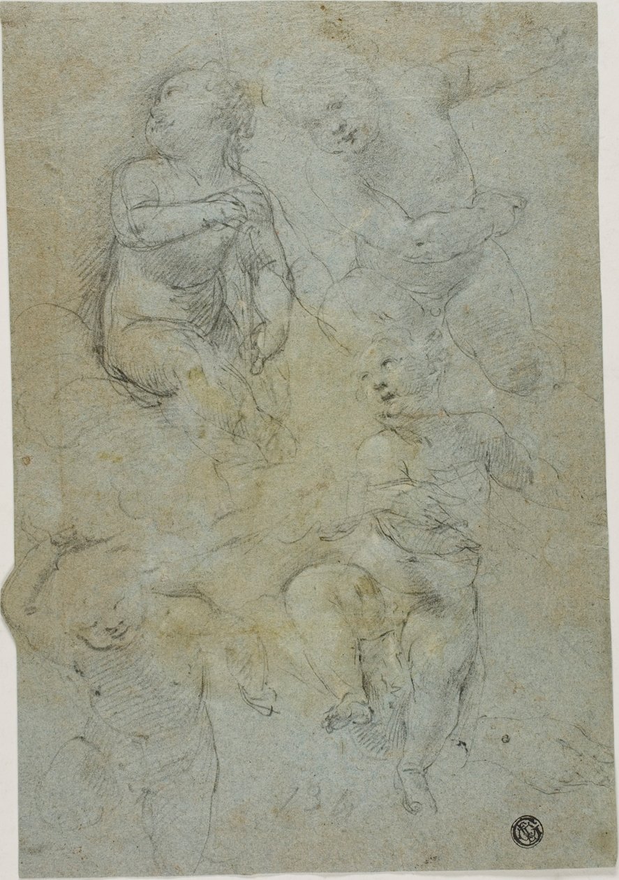 Négy putti vázlatai (recto); Térdelő egyházi (verso) alkotó: Lodovico Carracci