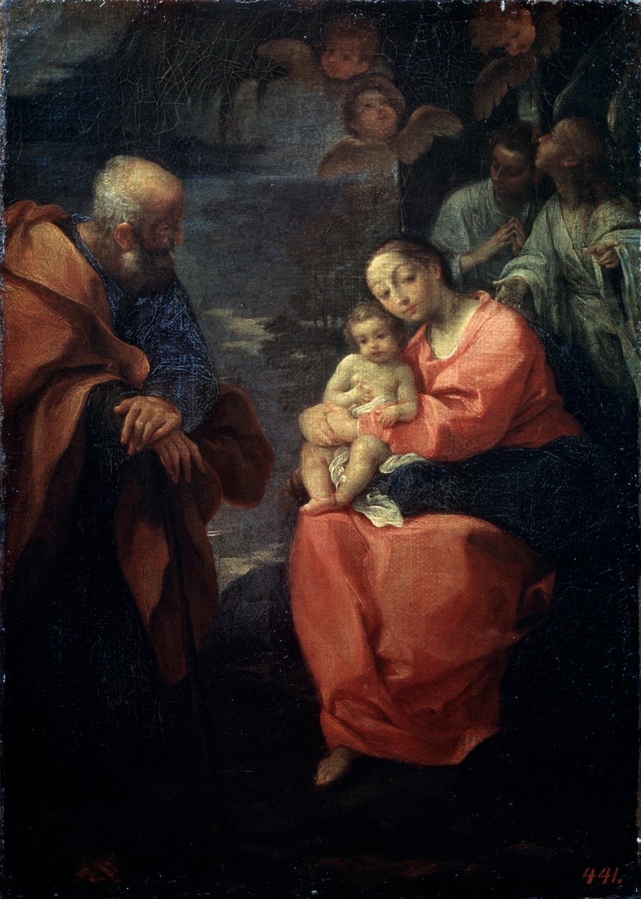 A Szent Család egy pálmafa alatt, Pihenj az egyiptomi meneküléskor, 16. század vége alkotó: Lodovico Carracci
