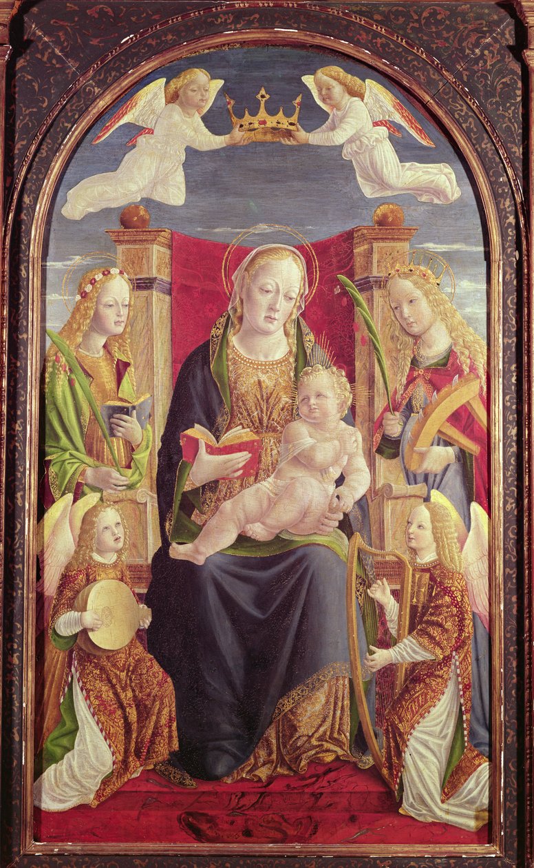 Madonna és gyermeke angyalzenészekkel, 1490-1500 körül (tempera a panelen) alkotó: Lombard School
