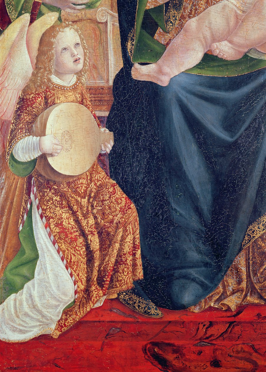 Madonna és gyermeke angyalzenészekkel, egy lantot játszó angyal részlete, 1490-1500 körül (tempera a panelen) alkotó: Lombard School