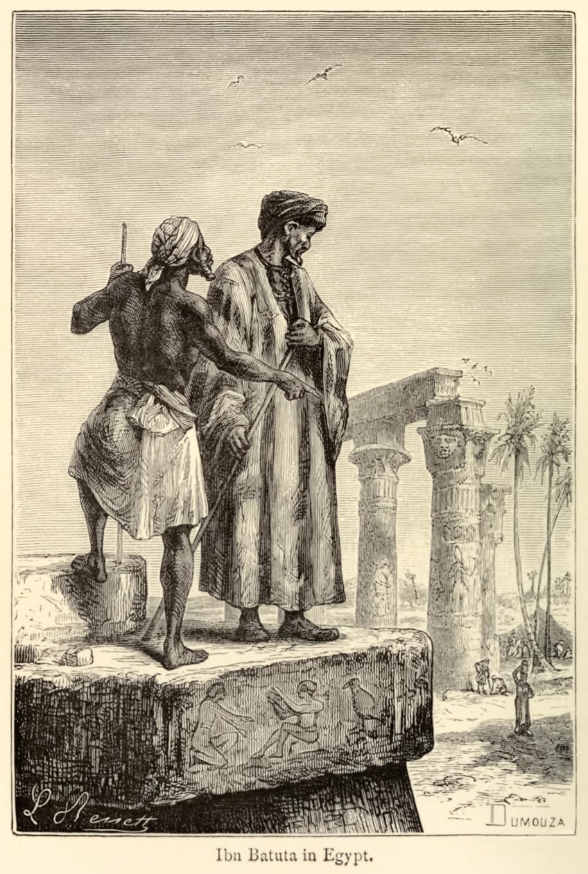 "Ibn Battuta Egyiptomban" középkori utazó, Muhammad Ibn Battuta Egyiptomba látogat alkotó: Léon (after) Benett