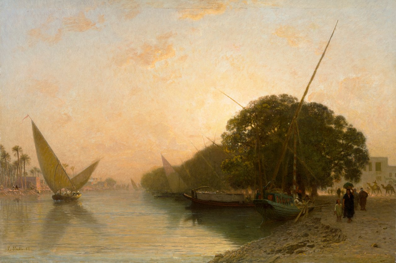 Francia: Mahmoudieh-csatorna Alexandriában éjszaka, Egyiptom alkotó: Léon Belly